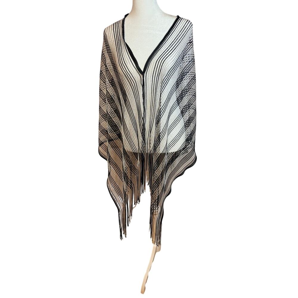 Missoni open-front Striped Cape. Sheer Black & white pattern  fringe detailing
